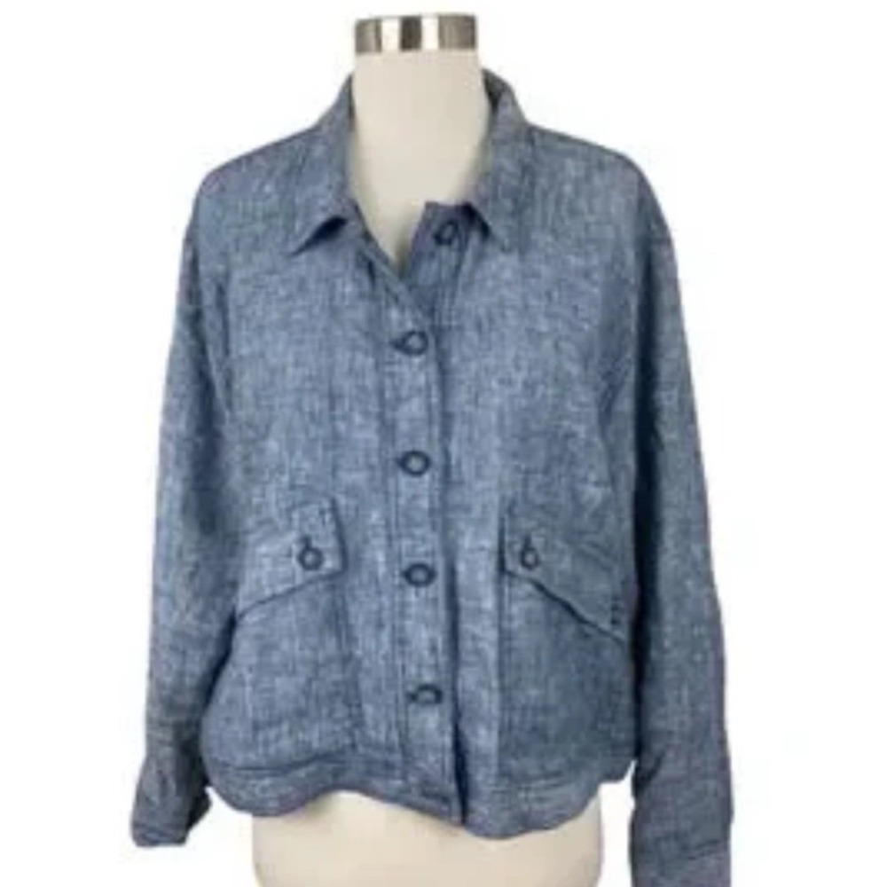 MAX STUDIO LONDON Women Blue Linen‎ Blend Button Front Cropped Jacket Size XL